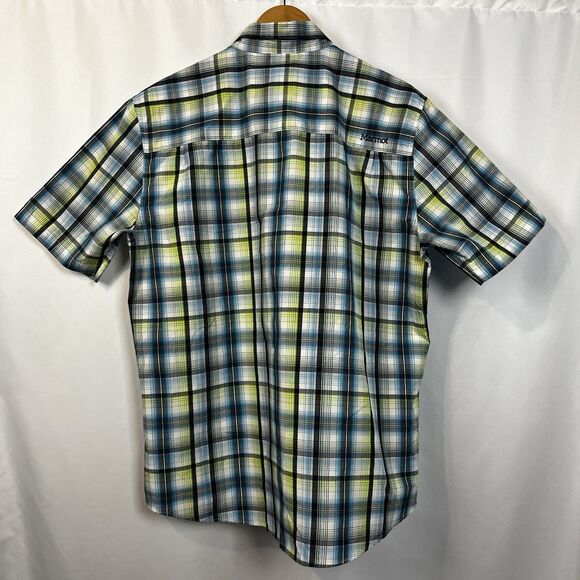 Marmot For Life Mens Gorpcore Button Up Short Sleeve Size L Blue Green Plaid - Picture 10 of 14
